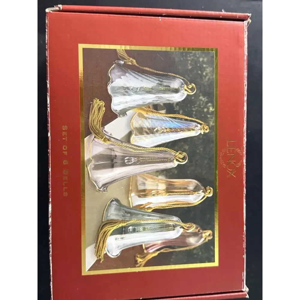 Lenox Set of 6 Crystal Bells Christmas Ornaments Tassel and Gold Rimmed MINT
